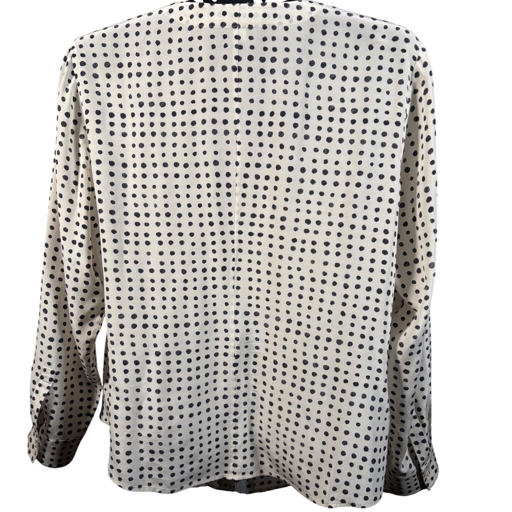 New BOSS Hugo Boss 100% Silk Polka Dot Blouse Ivory Black Long Sleeve Draped S14 - Picture 2 of 6